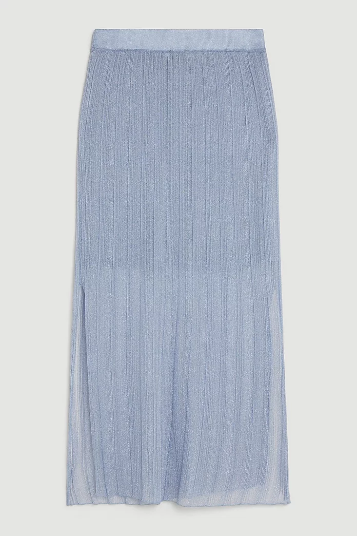 Semi-Sheer Metallic Thread Split Detail Knit Skirt | Karen Semi-Sheer Metallic Thread Split Detail Knit Skirt | Karen